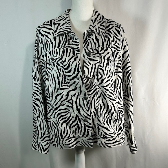 Lucy & Laurel Jackets & Blazers - Lucy & Laurel Woman Zebra Print 100% Linen Jacket Black White Plus Size 1X